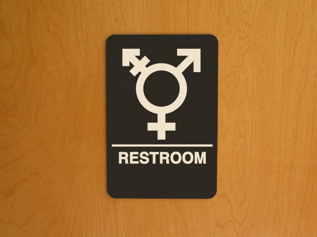 A multi-gender restroom sign.